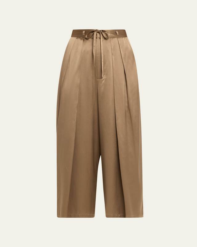 Wide-Leg Cropped Silk Trousers
